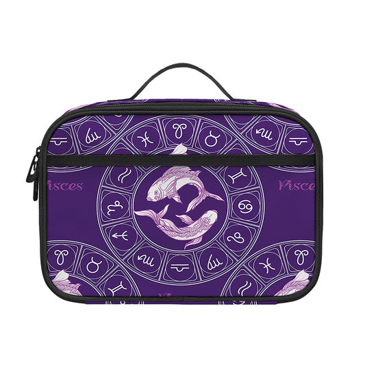 Purple Pisces Zodiac Pattern Print Portable Lunch Bag