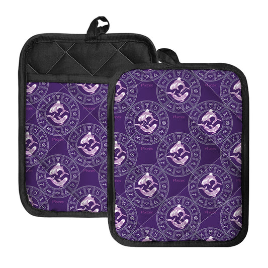 Purple Pisces Zodiac Pattern Print Pot Holders With Pocket