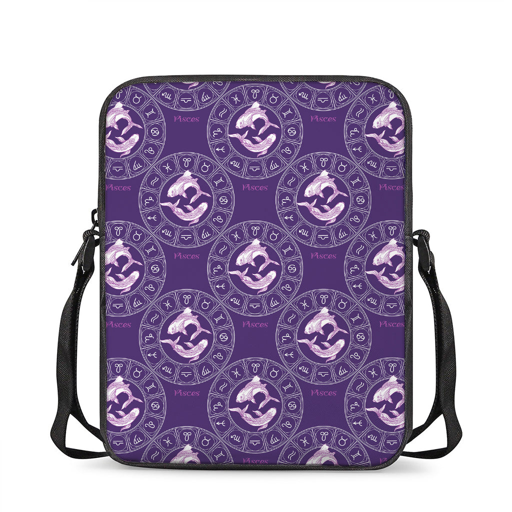 Purple Pisces Zodiac Pattern Print Rectangular Crossbody Bag