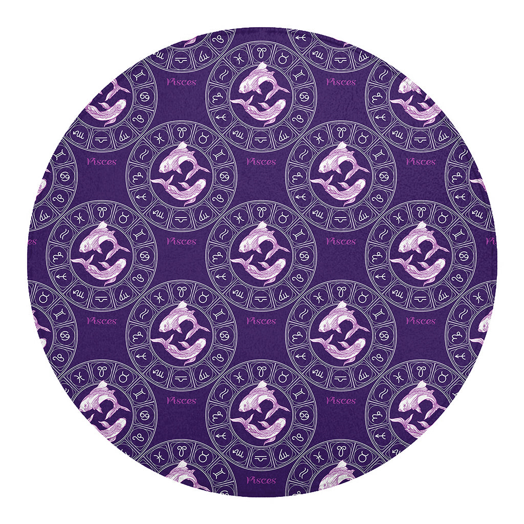 Purple Pisces Zodiac Pattern Print Round Blanket