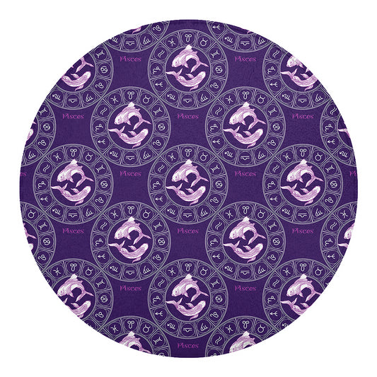 Purple Pisces Zodiac Pattern Print Round Blanket