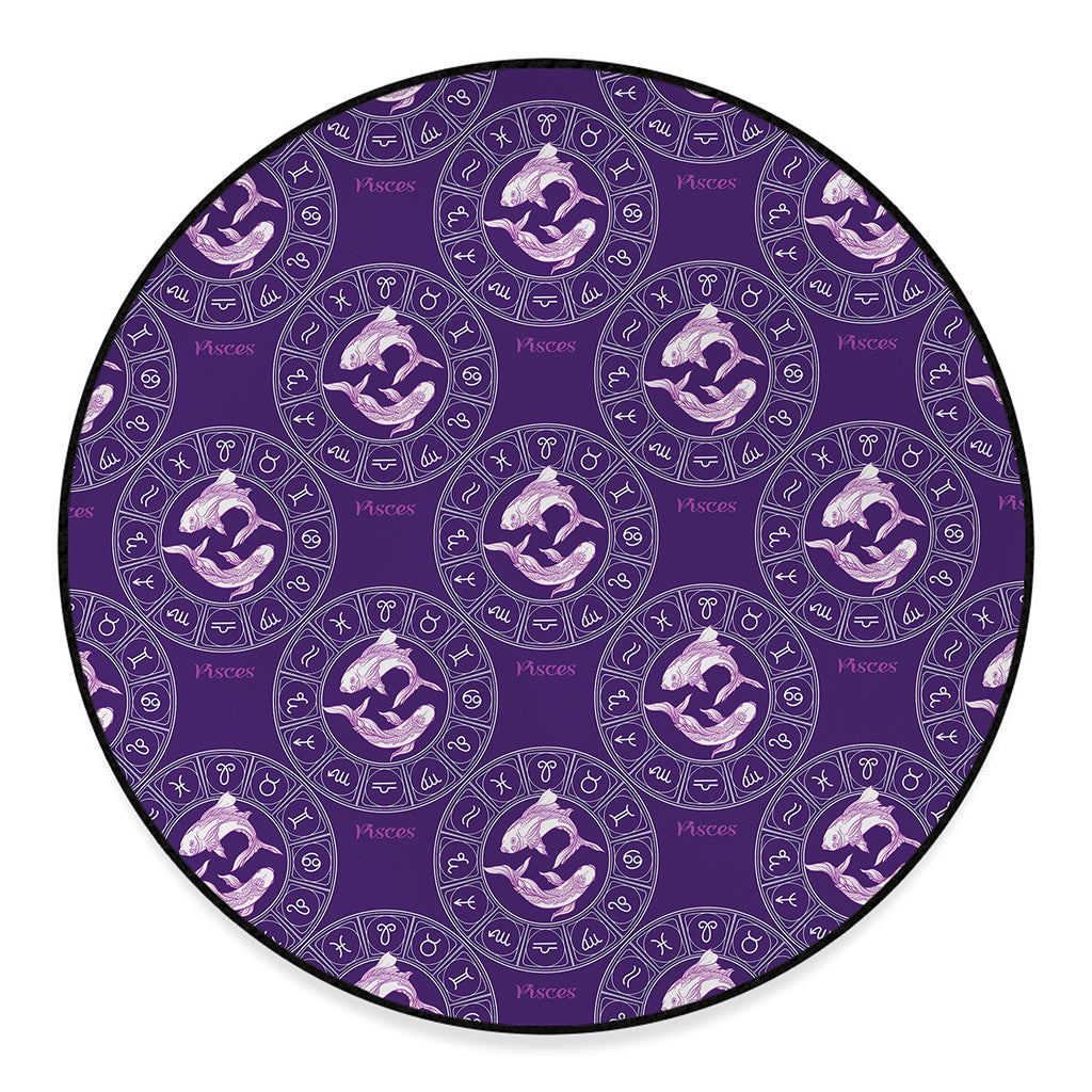 Purple Pisces Zodiac Pattern Print Round Floor Mat