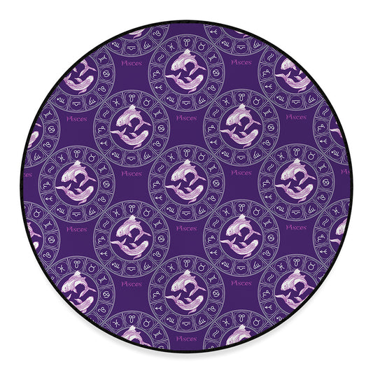 Purple Pisces Zodiac Pattern Print Round Floor Mat