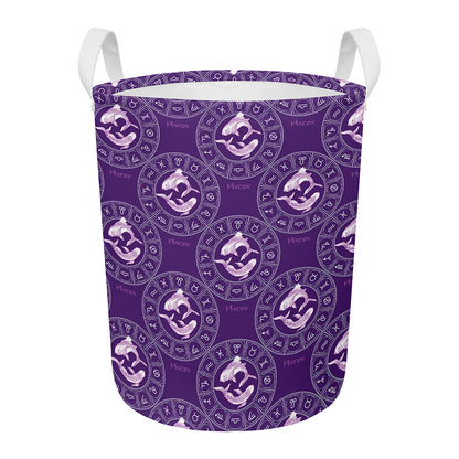 Purple Pisces Zodiac Pattern Print Round Laundry Basket