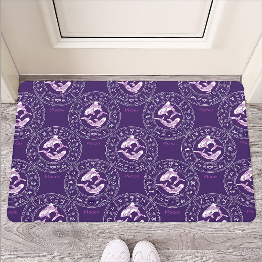 Purple Pisces Zodiac Pattern Print Rubber Doormat