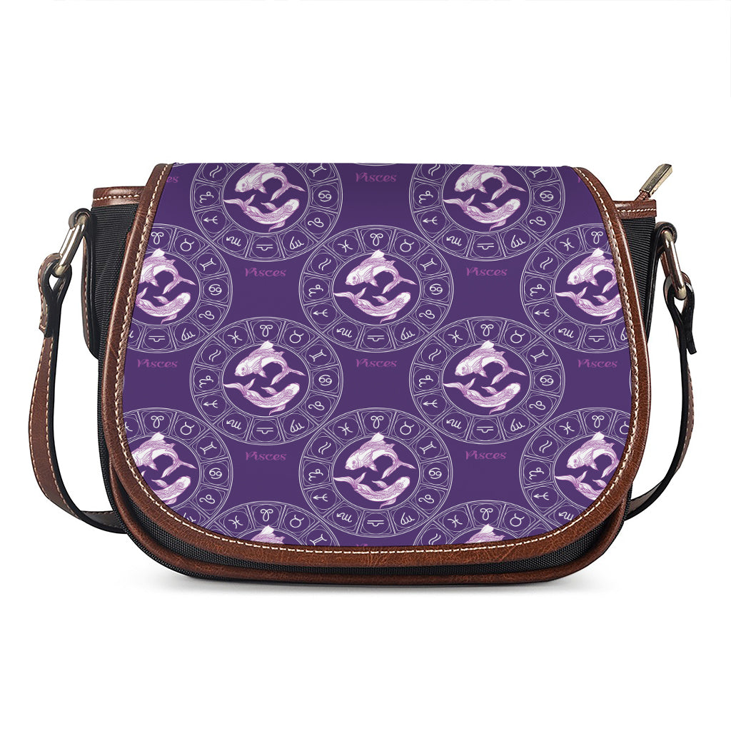 Purple Pisces Zodiac Pattern Print Saddle Bag