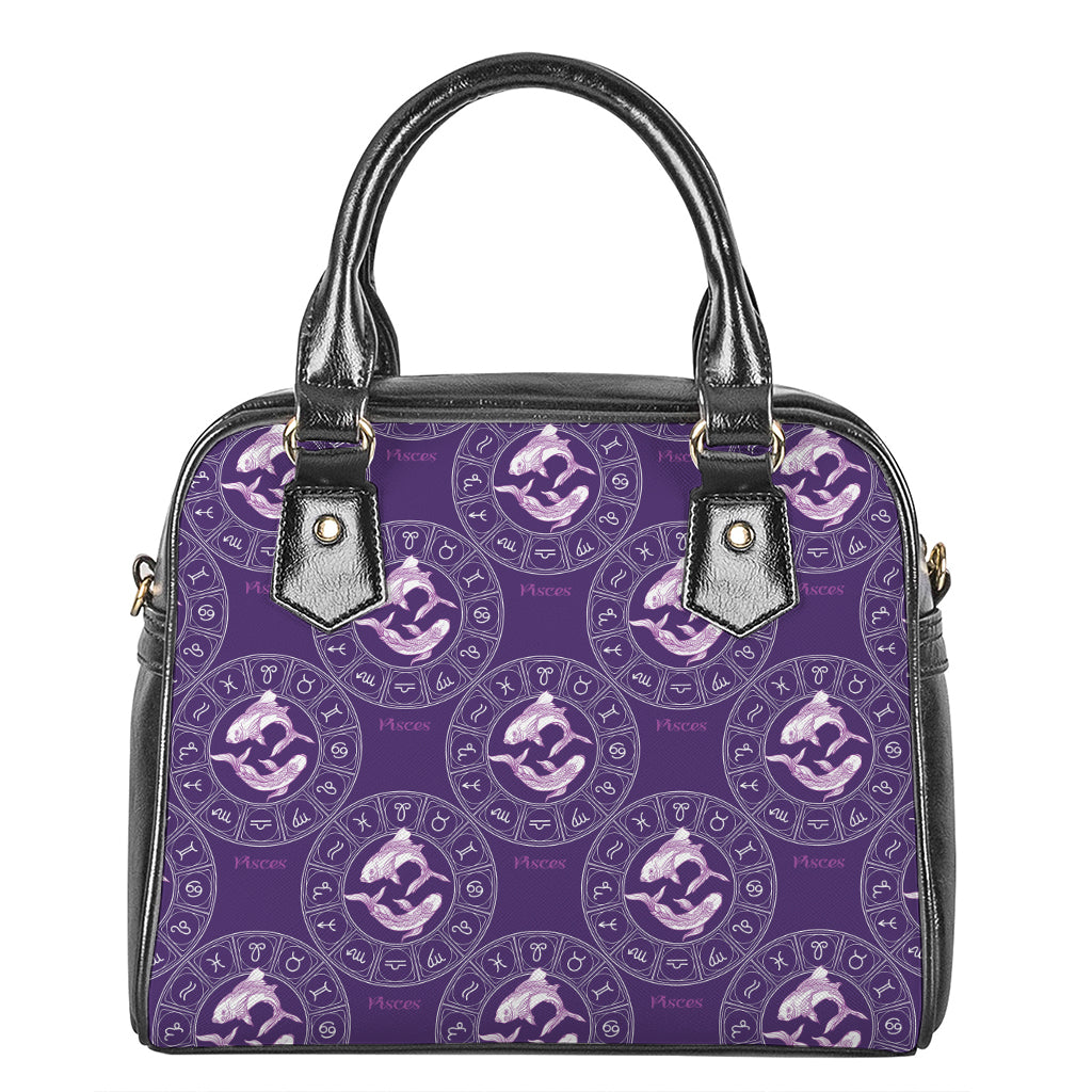 Purple Pisces Zodiac Pattern Print Shoulder Handbag