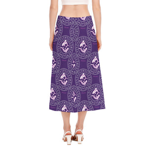 Purple Pisces Zodiac Pattern Print Side Slit Midi Skirt