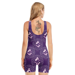 Purple Pisces Zodiac Pattern Print Sleeveless One Piece Swimsuit