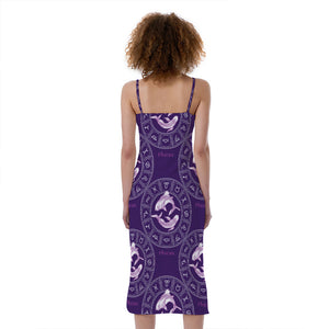 Purple Pisces Zodiac Pattern Print Slim Fit Midi Cami Dress