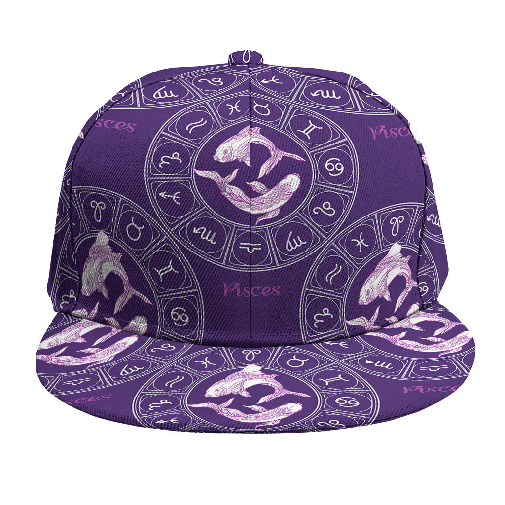 Purple Pisces Zodiac Pattern Print Snapback Cap