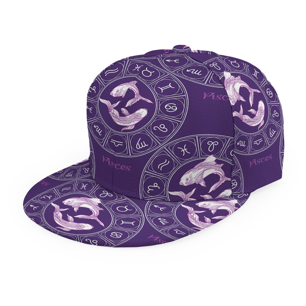 Purple Pisces Zodiac Pattern Print Snapback Cap