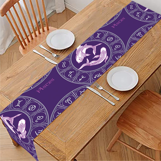 Purple Pisces Zodiac Pattern Print Table Runner