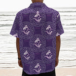 Purple Pisces Zodiac Pattern Print Textured Short Sleeve Shirt