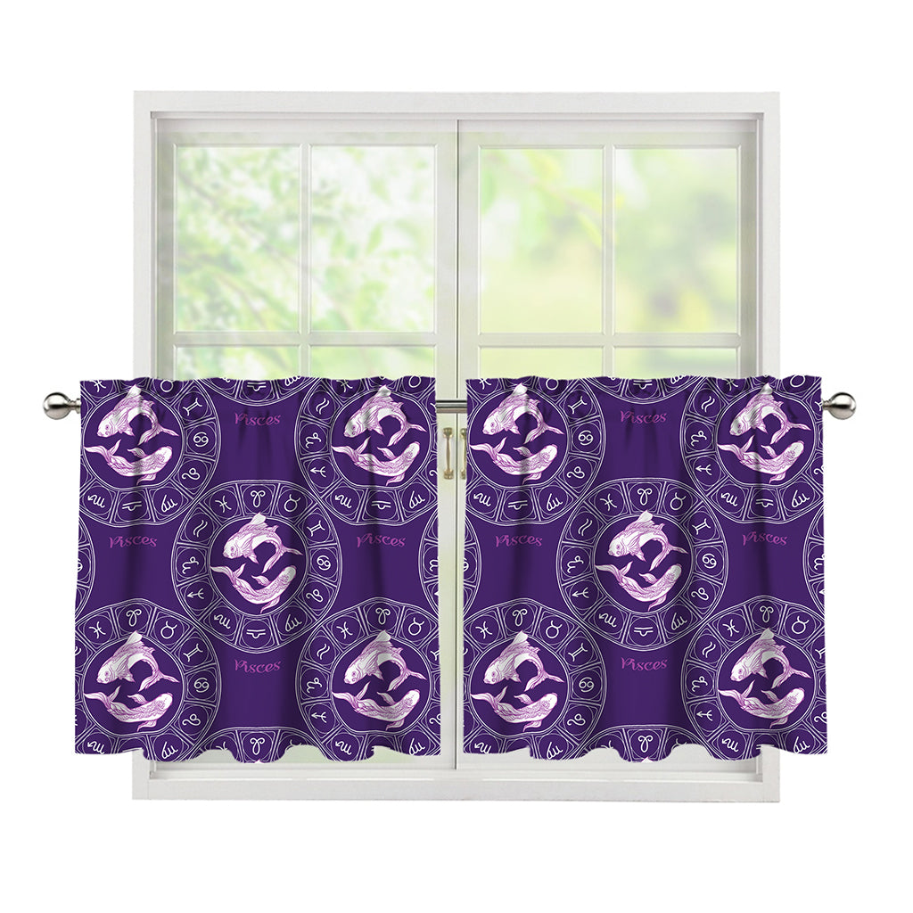 Purple Pisces Zodiac Pattern Print Tier Curtains