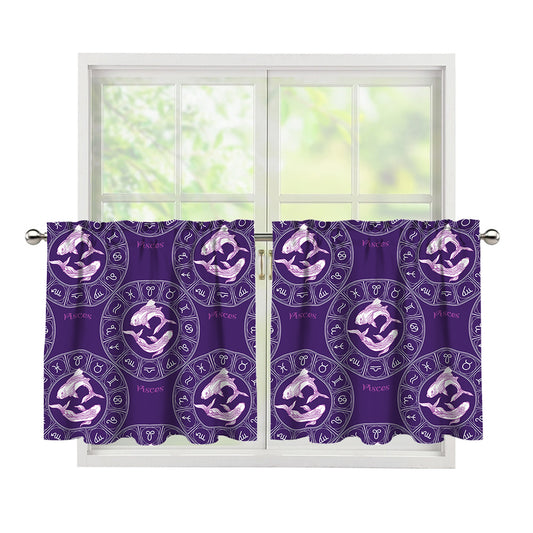 Purple Pisces Zodiac Pattern Print Tier Curtains