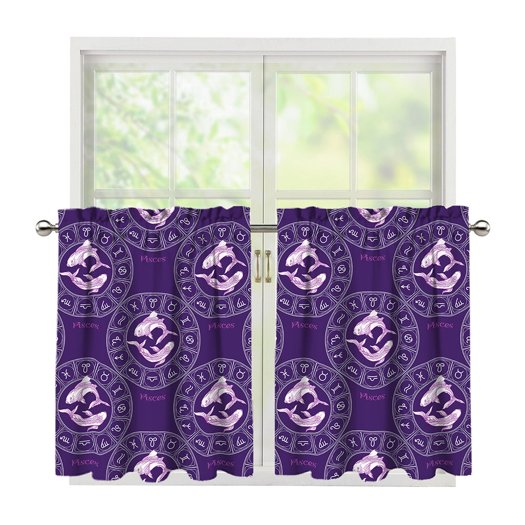 Purple Pisces Zodiac Pattern Print Tier Curtains