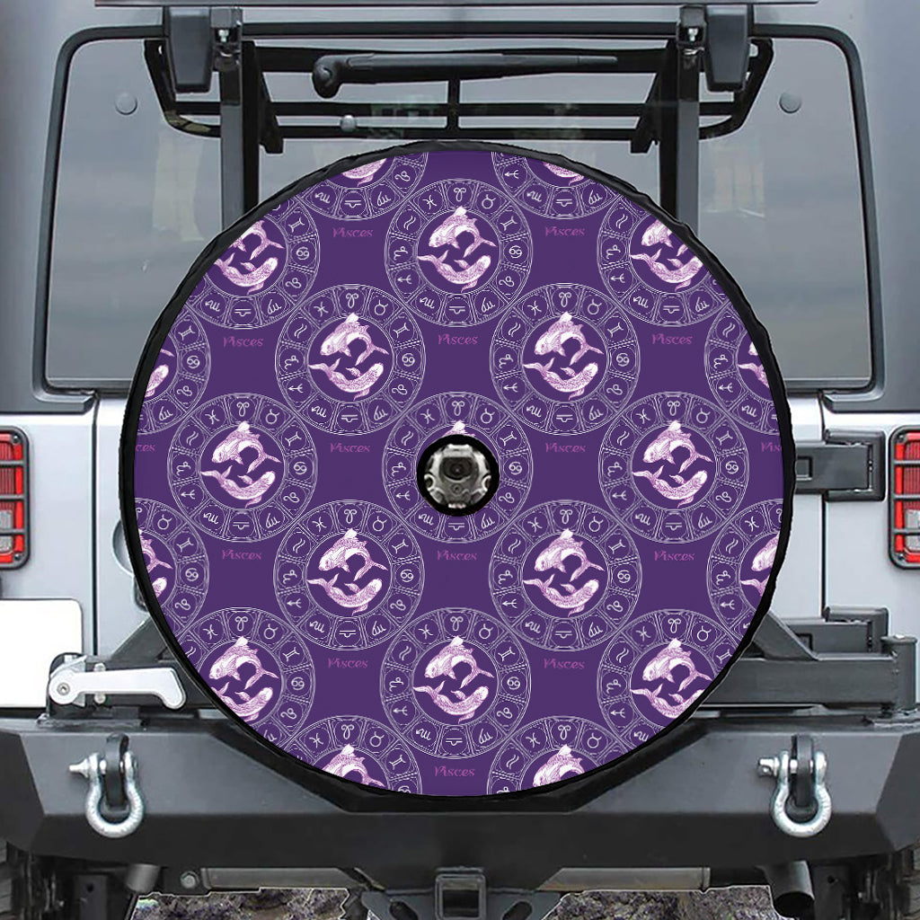 Purple Pisces Zodiac Pattern Print Tire Cover With Camera Hole