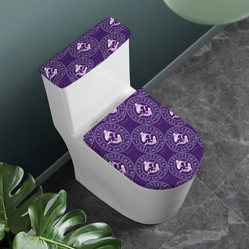 Purple Pisces Zodiac Pattern Print Toilet Lid And Tank Cover Set