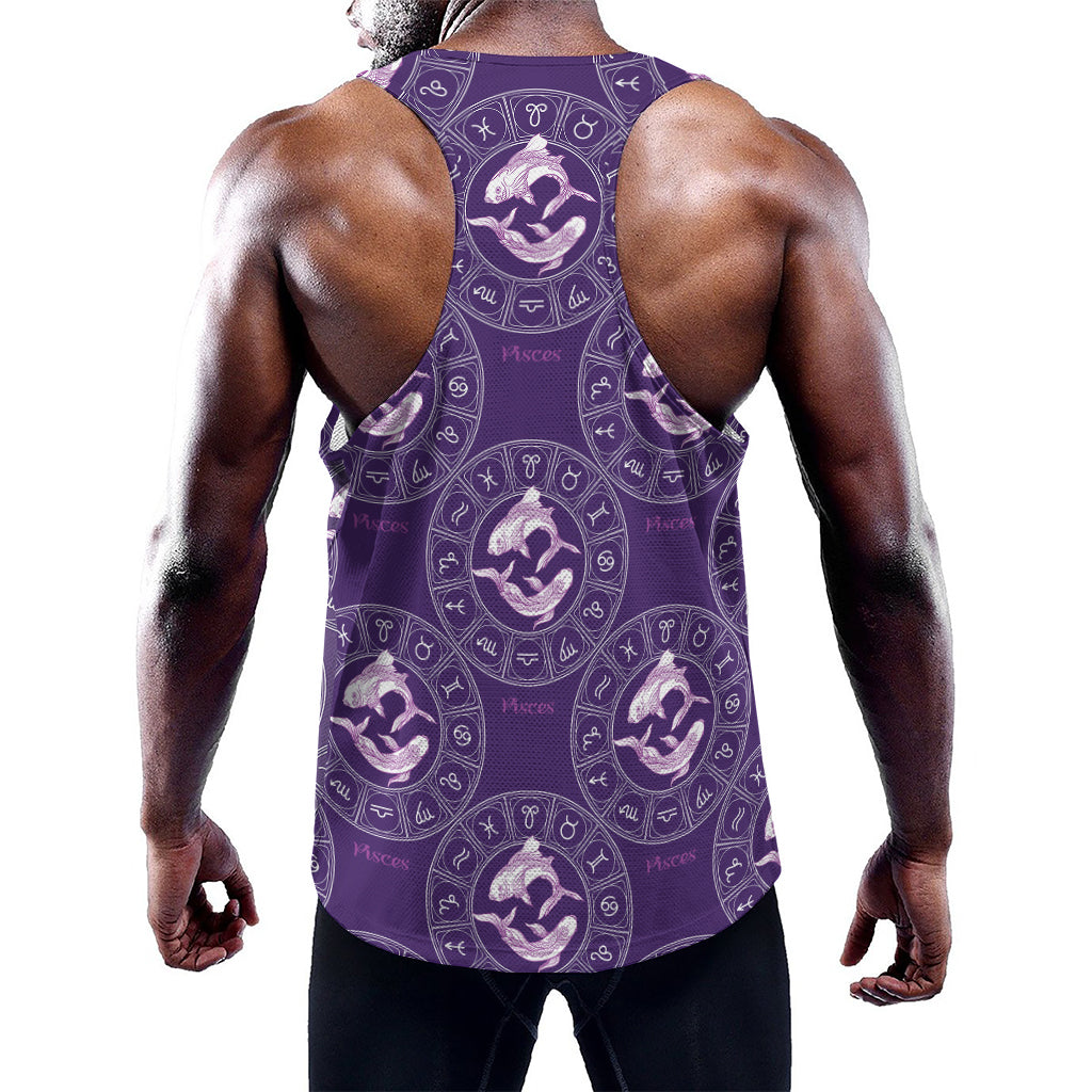 Purple Pisces Zodiac Pattern Print Training Tank Top