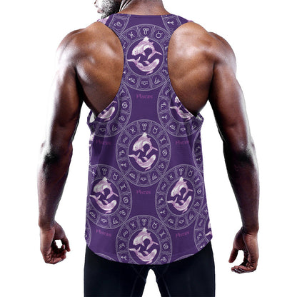Purple Pisces Zodiac Pattern Print Training Tank Top