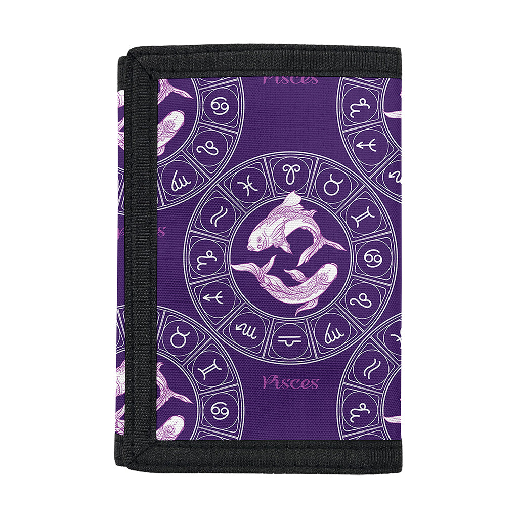 Purple Pisces Zodiac Pattern Print Trifold Wallet