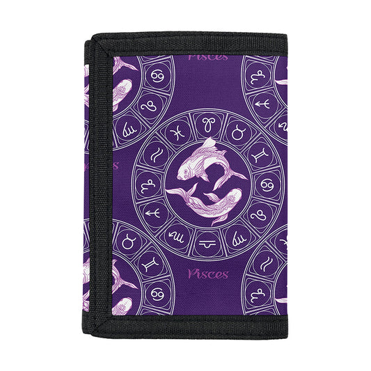 Purple Pisces Zodiac Pattern Print Trifold Wallet