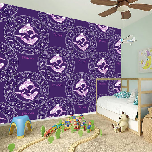 Purple Pisces Zodiac Pattern Print Wall Sticker