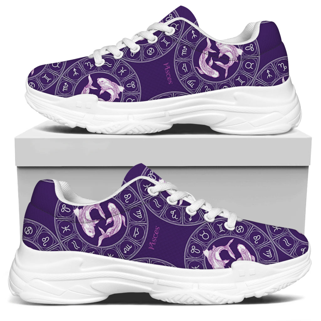 Purple Pisces Zodiac Pattern Print White Chunky Shoes