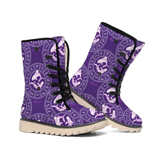 Purple Pisces Zodiac Pattern Print Winter Boots