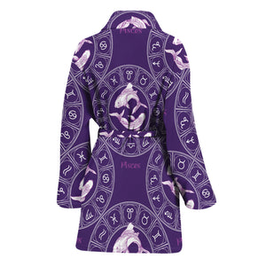 Purple Pisces Zodiac Pattern Print Women's Bathrobe