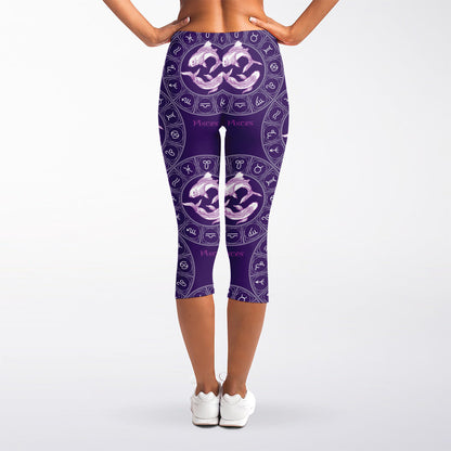 Purple Pisces Zodiac Pattern Print Women's Capri Leggings