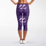 Purple Pisces Zodiac Pattern Print Women's Capri Leggings