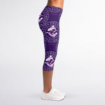Purple Pisces Zodiac Pattern Print Women's Capri Leggings