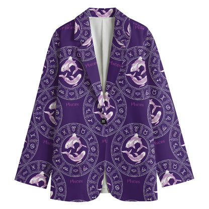 Purple Pisces Zodiac Pattern Print Women's Cotton Blazer