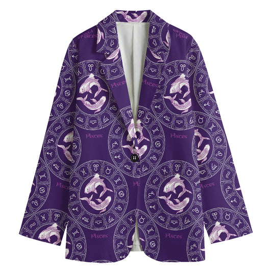 Purple Pisces Zodiac Pattern Print Women's Cotton Blazer