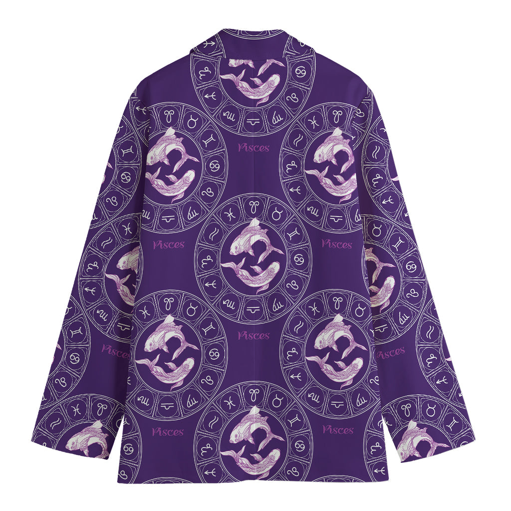 Purple Pisces Zodiac Pattern Print Women's Cotton Blazer