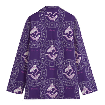 Purple Pisces Zodiac Pattern Print Women's Cotton Blazer