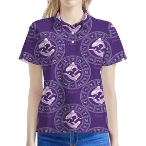 Purple Pisces Zodiac Pattern Print Women's Polo Shirt