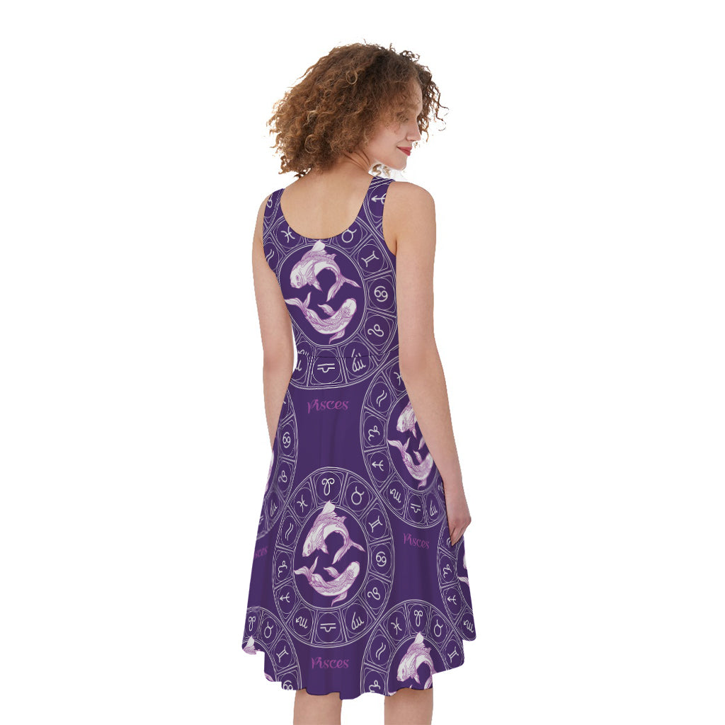 Purple Pisces Zodiac Pattern Print Women's Sleeveless Dress