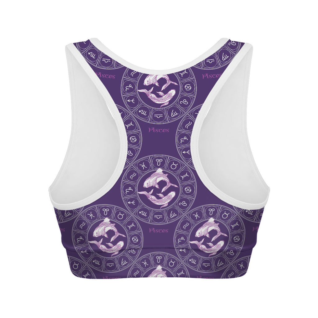 Purple Pisces Zodiac Pattern Print Women's Sports Bra