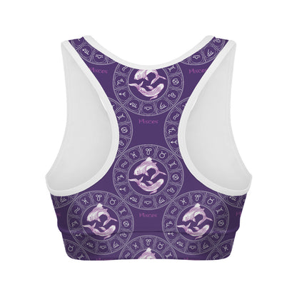 Purple Pisces Zodiac Pattern Print Women's Sports Bra