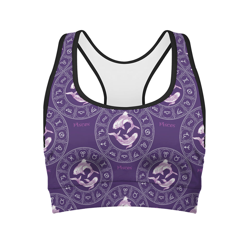 Purple Pisces Zodiac Pattern Print Women's Sports Bra