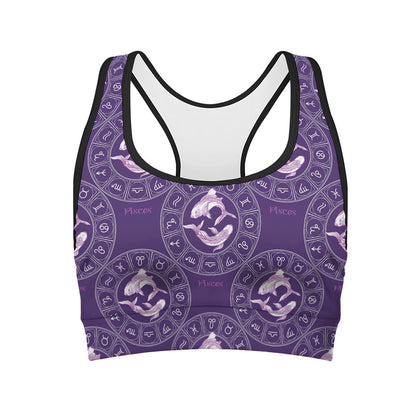 Purple Pisces Zodiac Pattern Print Women's Sports Bra