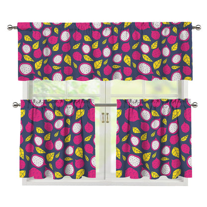 Purple Pitaya Pattern Print 3 Piece Kitchen Curtains