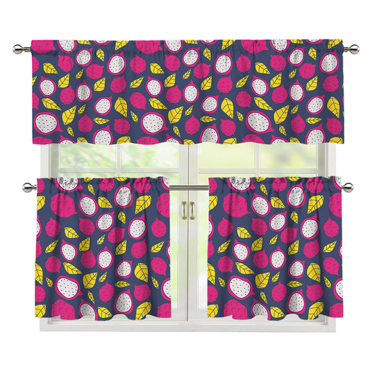 Purple Pitaya Pattern Print 3 Piece Kitchen Curtains