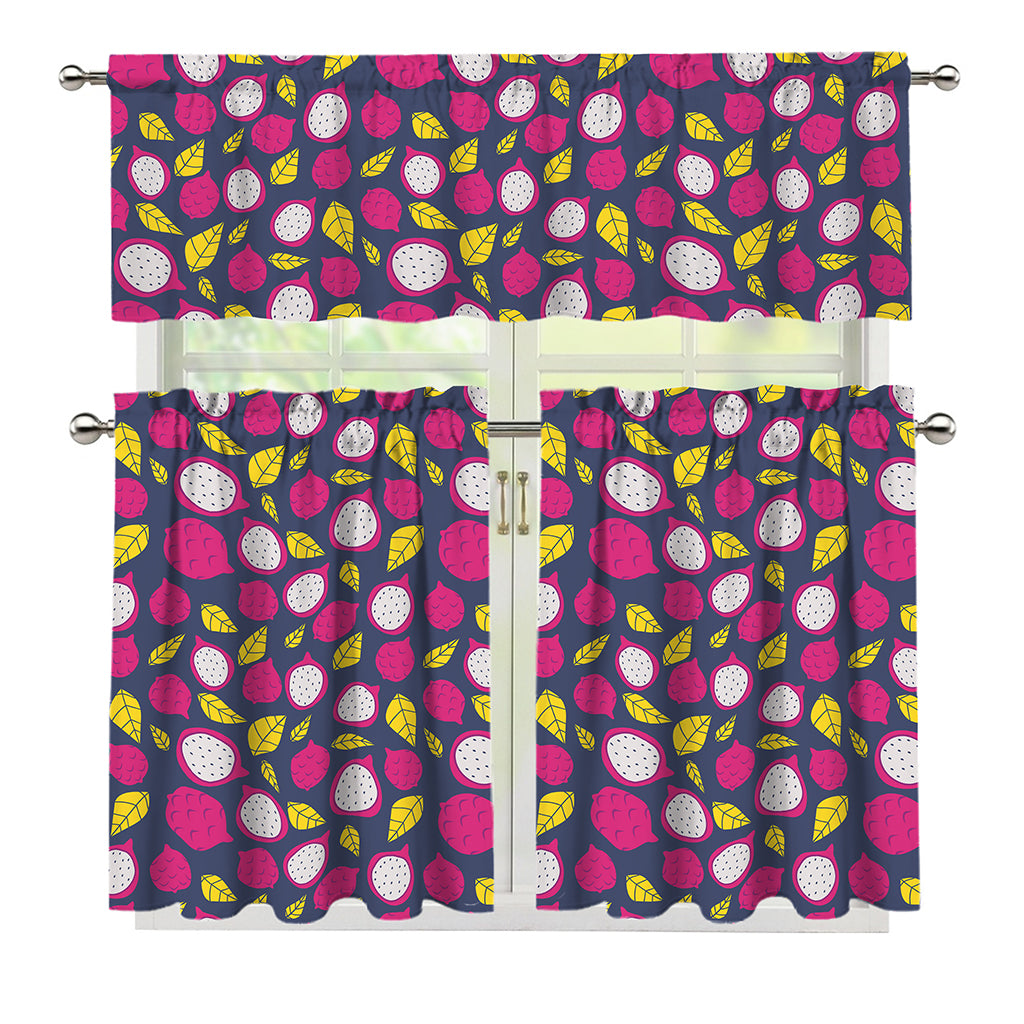 Purple Pitaya Pattern Print 3 Piece Kitchen Curtains