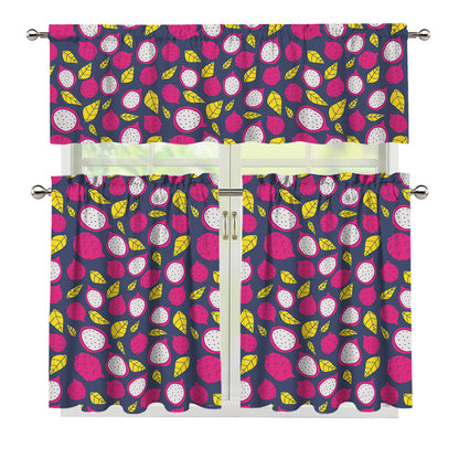 Purple Pitaya Pattern Print 3 Piece Kitchen Curtains
