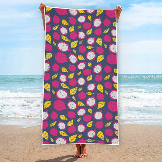 Purple Pitaya Pattern Print Beach Towel