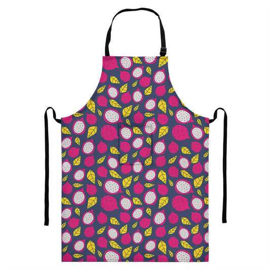 Purple Pitaya Pattern Print Bib Apron With Pocket